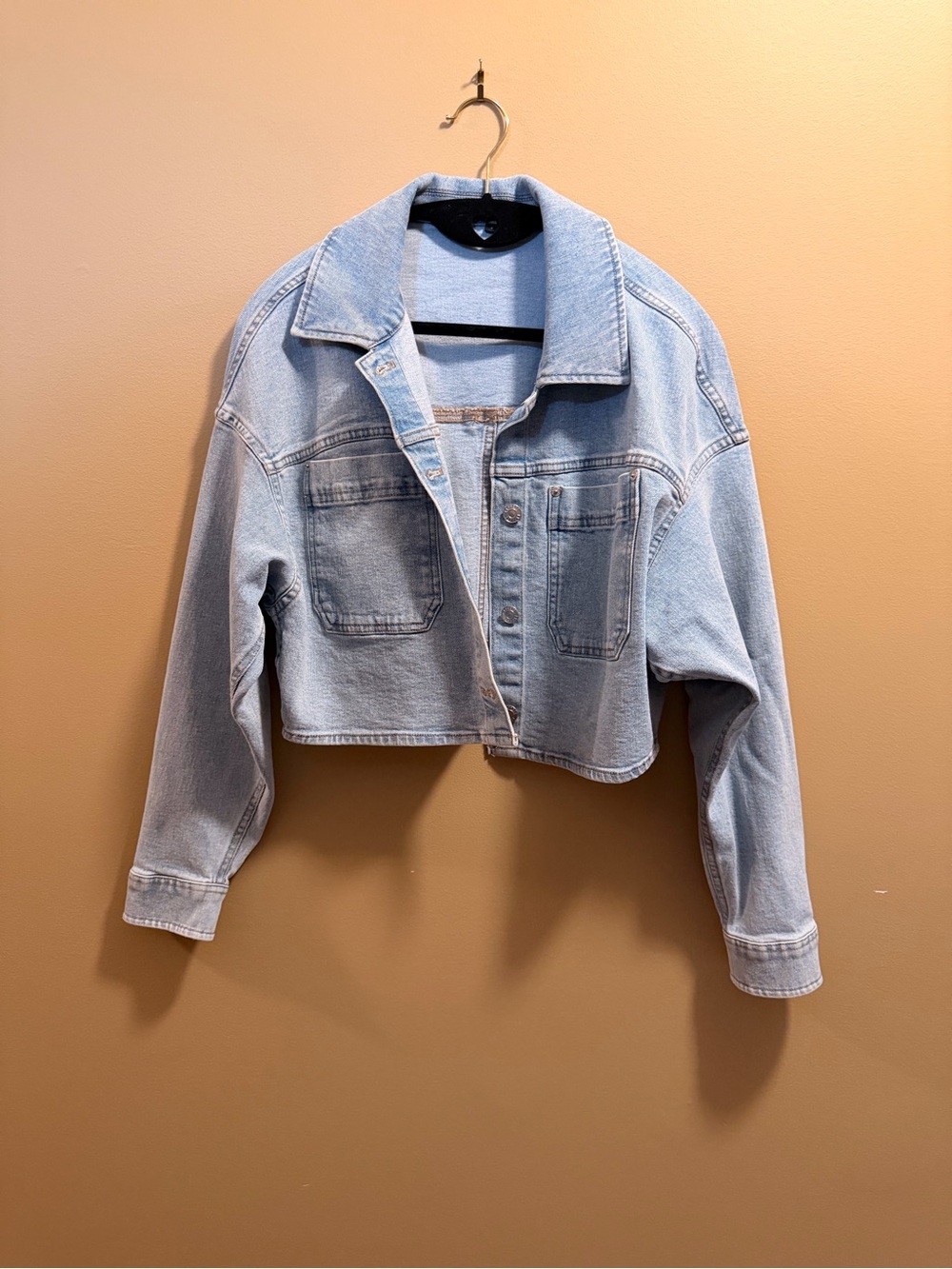 Express Light Blue Cropped Denim Jacket
